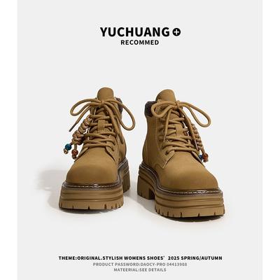 Ботинки Мартин из коровьей кожи женские осенние новые на толстой подошве с внутренней платформой, увеличивающей рост, короткие ботинки в стиле ретро, универсальные походные ботинки женские