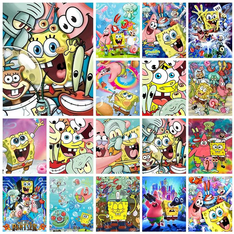 Handmade 5d DIY SpongeBob Diamond Art Painting Kit Water SquarePants Cross Stitch Embroidered Home Decor Mosaic Home Decoration