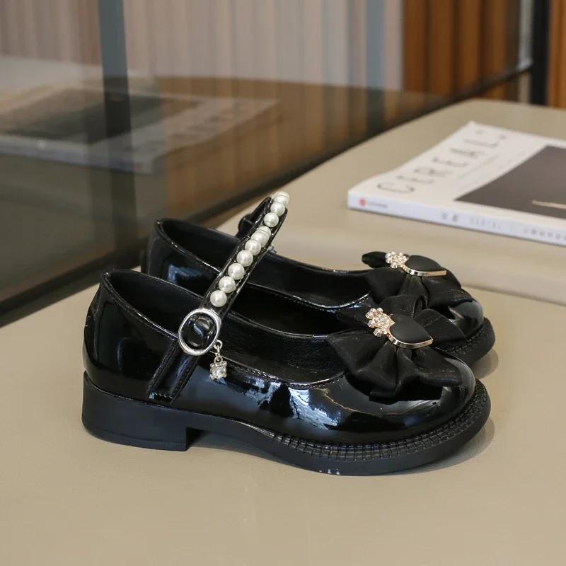Туфли Мэри Джейн из кожи для девочек для свадебной вечеринки, детская модная обувь, милые туфли-лодочки с короной и бантом, элегантные детские туфли-балетки для принцессы