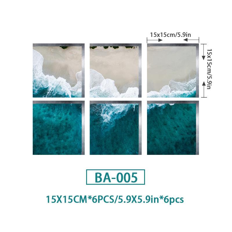 6PCS Ocean Wave Bathtub Sticker Non-slip Waterproof 3D Effect Self-adhesive Bathroom Decal PVC Removable Decorative Mural 15x15cm