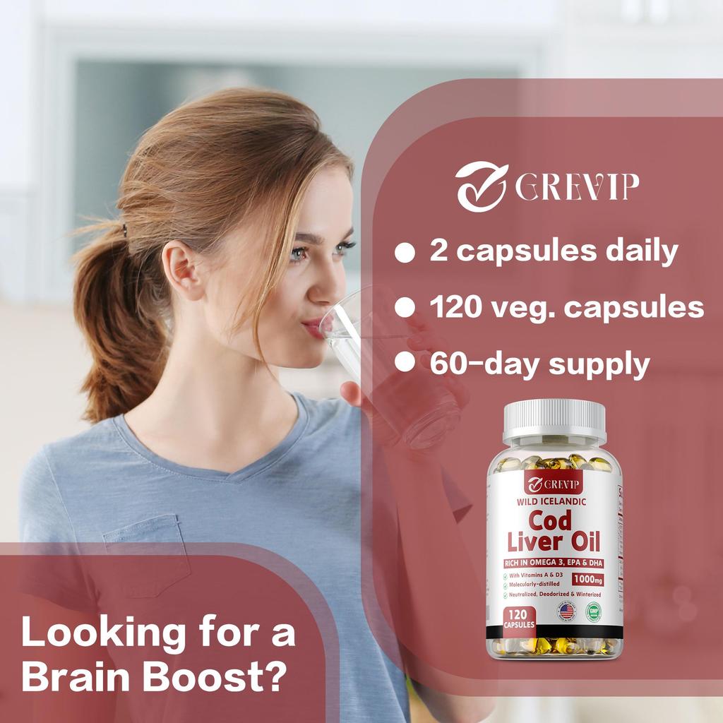 Grevip - Cod Liver Oil Capsules - Heart, Brain, Joint Health, and Immune System Health
