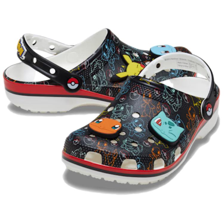 POKEMON x Crocs Classic clog Удобные и стильные дырчатые туфли для мужчин и женщин в черном цвете.