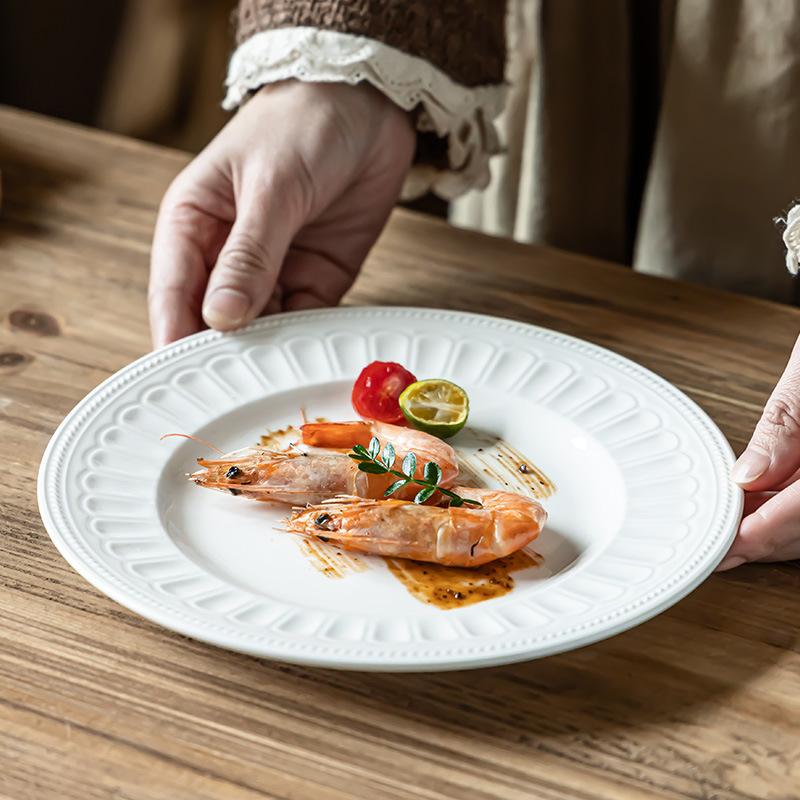 Ceramic Shallow Plate Japanese High-End White Plate Ceramic Plate Household Vegetable Plate Round Plate Tableware Western Plate