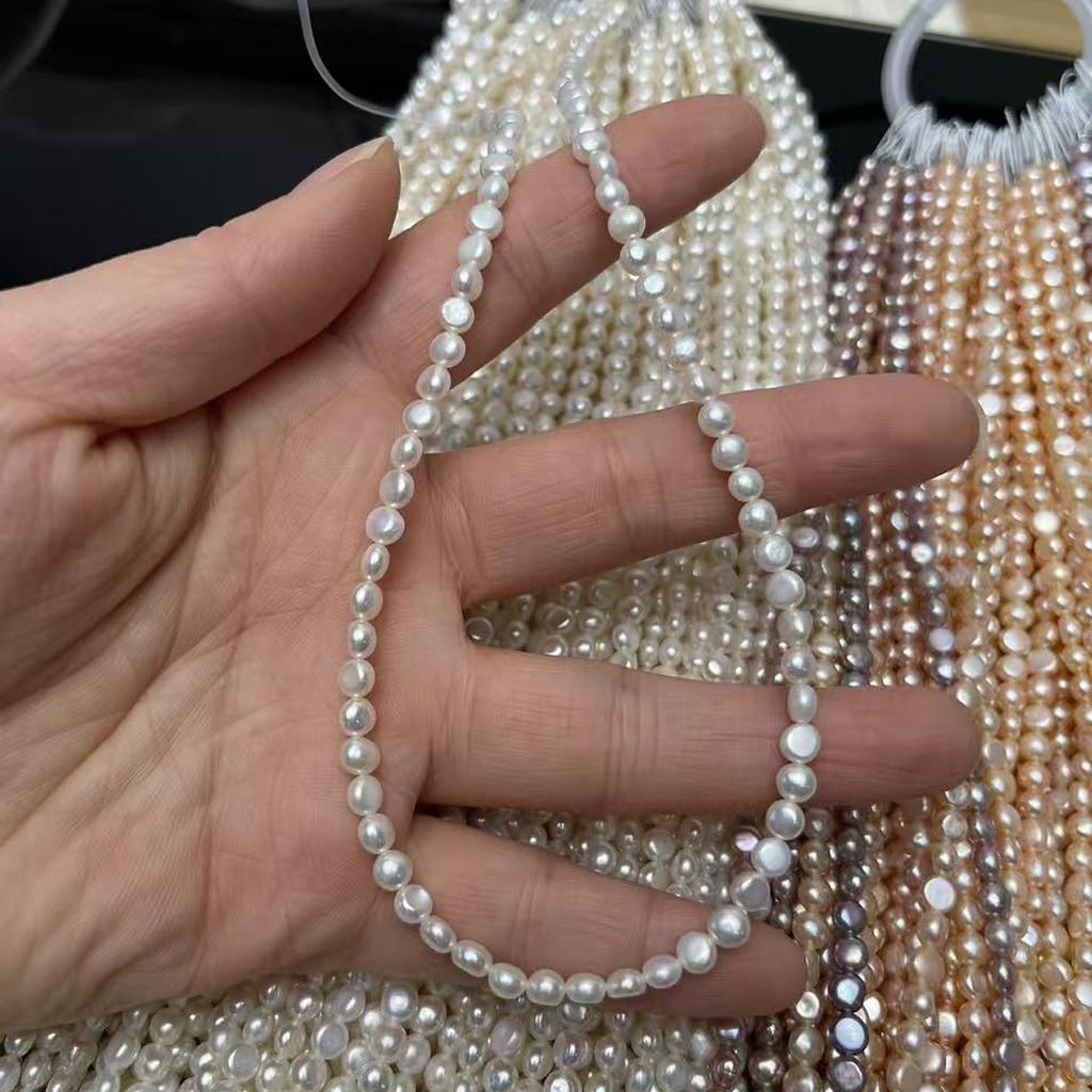 1 нить, фиолетовые, белые, розовые бусины из натурального перламутра, бохо, ручная работа, двусторонние, 4-5 мм, для изготовления украшений своими руками, бисероплетение, 36 см