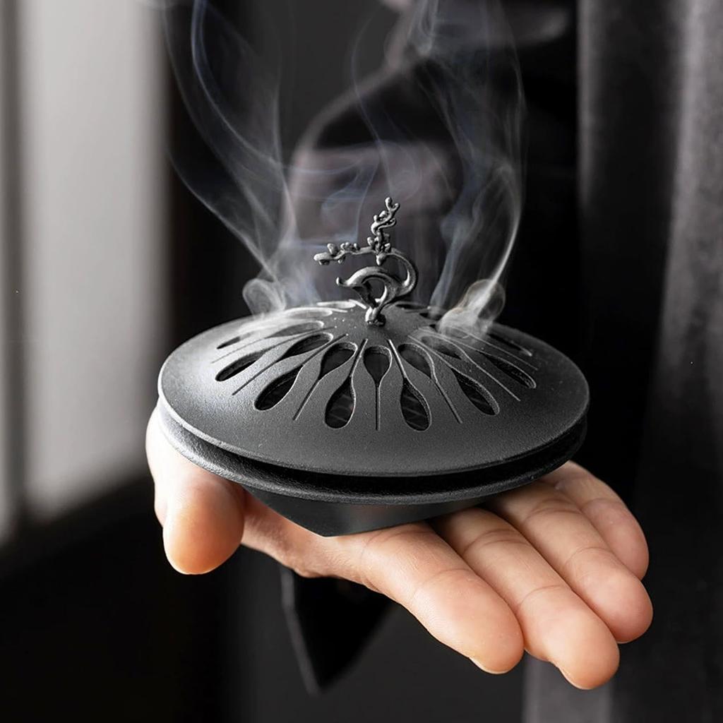 Stylish Alloy Incense Burner with Lid for Spiral Incense Sticks, Ideal for Buddhist Altars, Home Decor, Tea Ceremony, Study, Meditation, Yoga, and