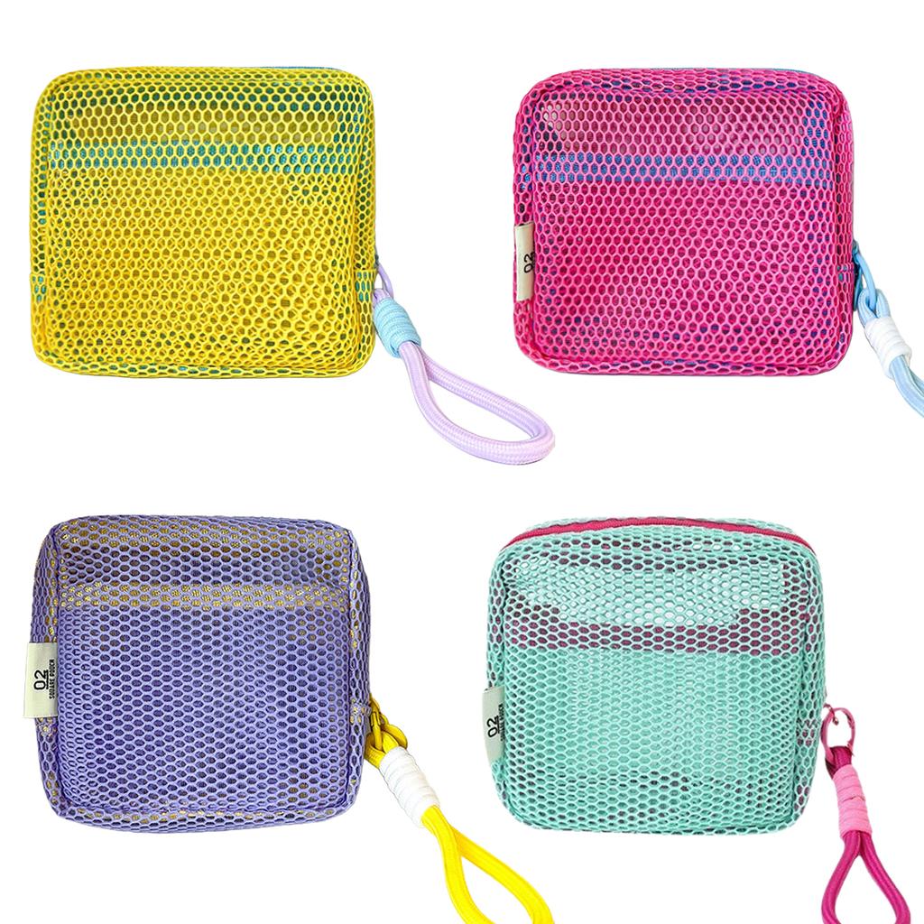 Small Mesh Beach Pouch Clear Cosmetic Bag with Detachable Wrist Strap Travel Organizer for Sunscreen Keys Cables