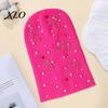 Soft Yarn Warm Cap Colorful Rhinestone Knitted Hat, Faux Pearl Safety Pin Punk Knit Stylish Music Festival Hat Bling Winter Hip Hop for Women