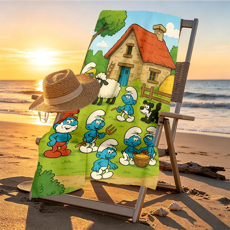 Blue Smurfs Print Beach Towel Design, Soft, Lightweight. for Home Bathroom, Spa, Pool, Yoga, Surfing, Camping, Gift for Family, Friend