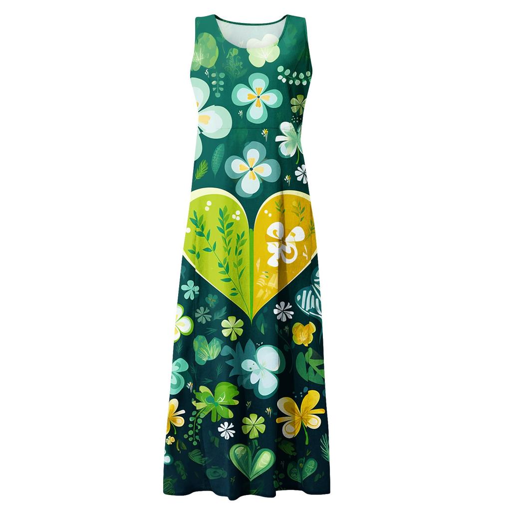 Women's Casual Comfort St. Patrick's Day Printed Sleeveless Pocket Dress