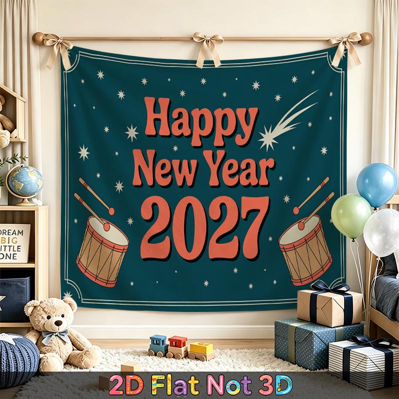 Party Backdrop New Year Flat Drums Text Weddings Birthdays Showers Photo Booth Background Front Door Decor
