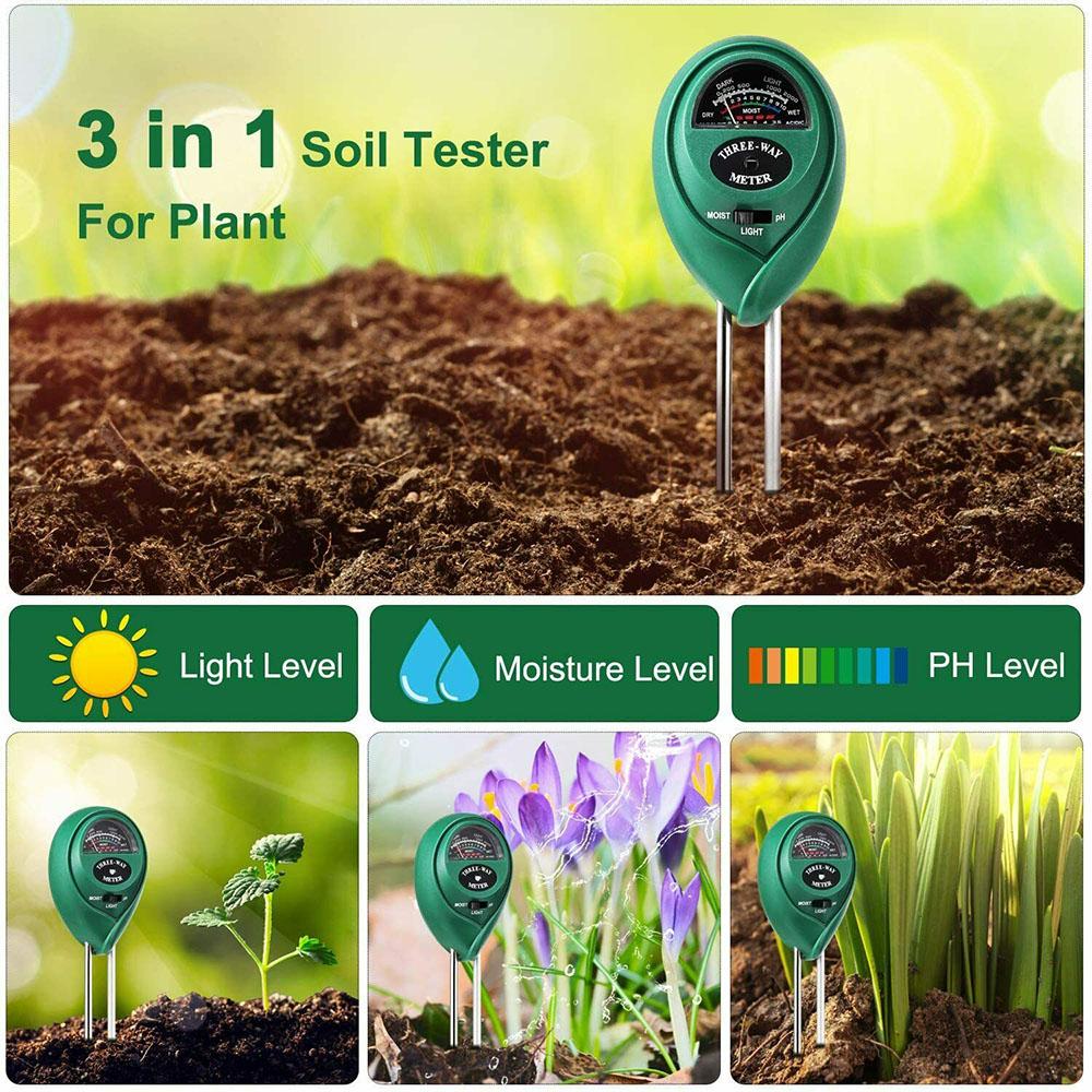 Humidity Detector Acidity Sunlight Monitor Moisture Sunlight Testing pH Test Meter 3in1 Soil Tester