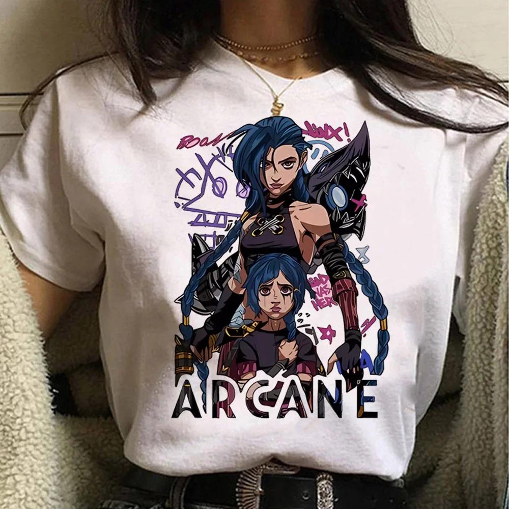 Jinx Arcane Printed T Shirt Anime Cosplay Tees Tops Women Men Aesthetic Short Sleeve Cartoon T-shirt Summer Streetwear Clothes