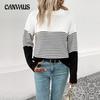 Autumn and Winter Women's Sweater Striped Clashing Color Loose Round Neck Comfortable Casual Sweater