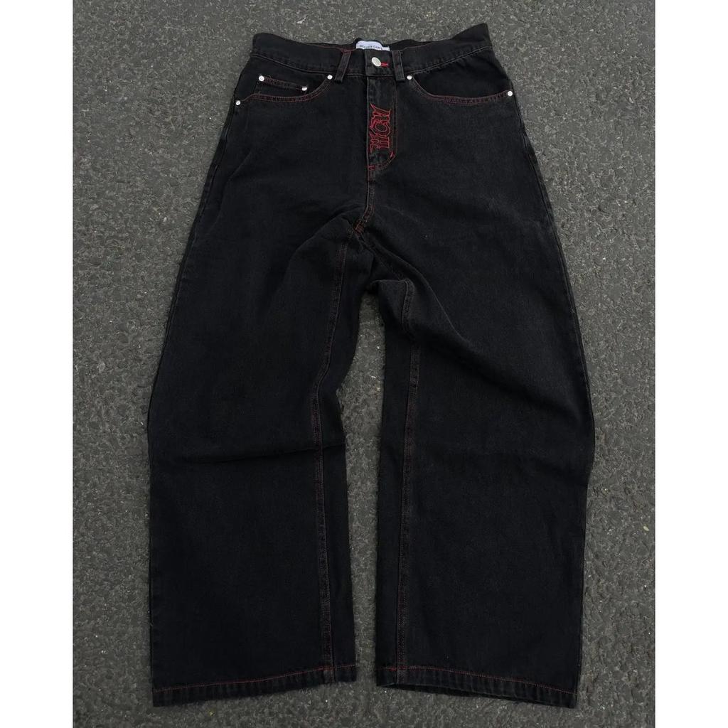 Y2K Jeans Mens Hip Hop Retro Skull Embroidery Washed Baggy Denim Pants New Straight Casual Loose Wide Leg Trouser Streetwear