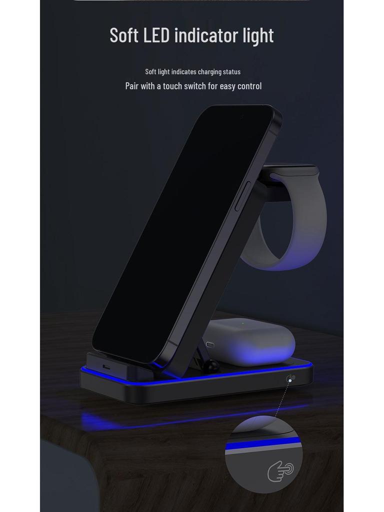 Складное беспроводное зарядное устройство 3-в-1: Идеально для телефонов Apple, Huawei, Xiaomi. Идеально подходит как для офисного, так и для домашнего использования.