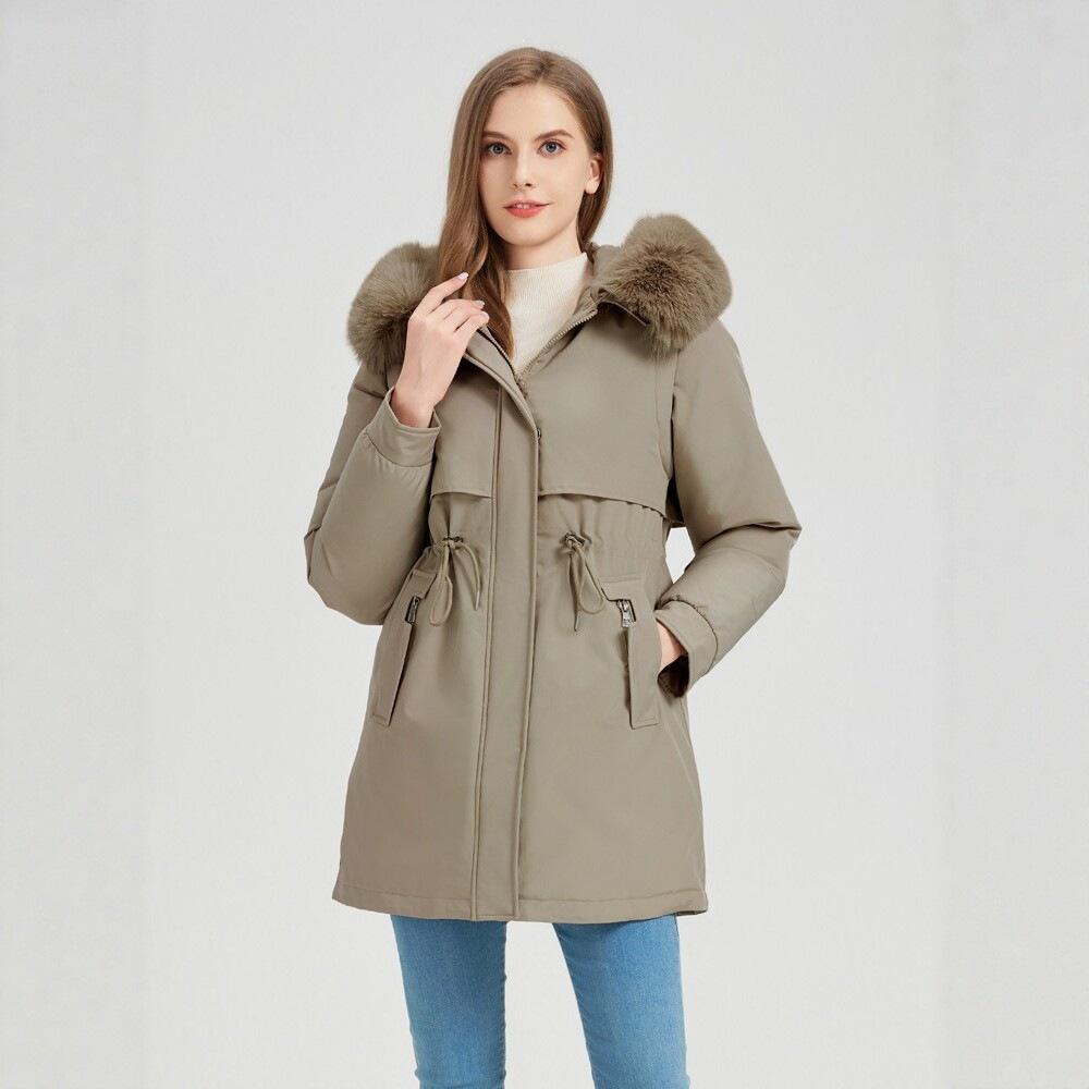 Pie overcome women's winter fashion thickened long cotton-padded coat, thin in the waist, trendy cotton-padded fur collar new