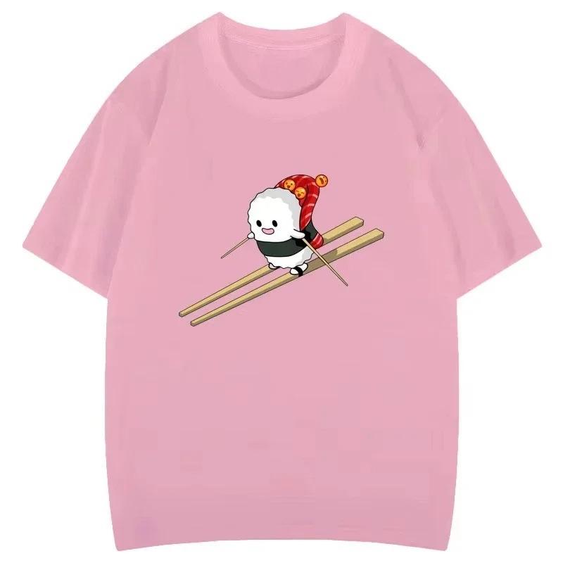 Funny Sushi Ski Cartoon Graphic Tshirt Creative Popular Fashion Aesthetics Print Tops Gothic Hipster Casual Streetwear Women