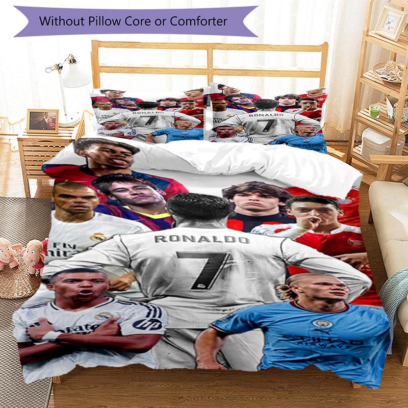 Ronaldo's Real Madrid Player Action Bedding Set, Breathable Duvet Cover with Pillowcases, Soft Bed Linen for Bedroom Home Decoration, Perfect Festival