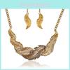 Fashion Rhinestone Decoration Feather Design Women Gold Necklace And Earring Set For Casual And Travel Scenes