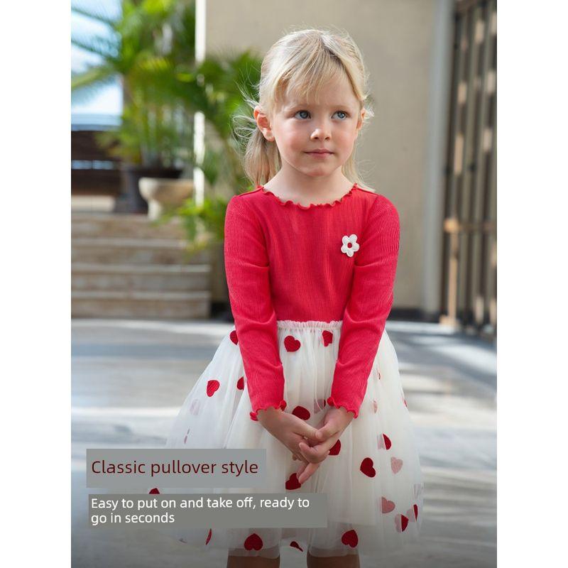David Bella Girls' Dress 2026 Spring New Style Kidsren's Knitted Mesh Skirt Baby Red Princess Skirt