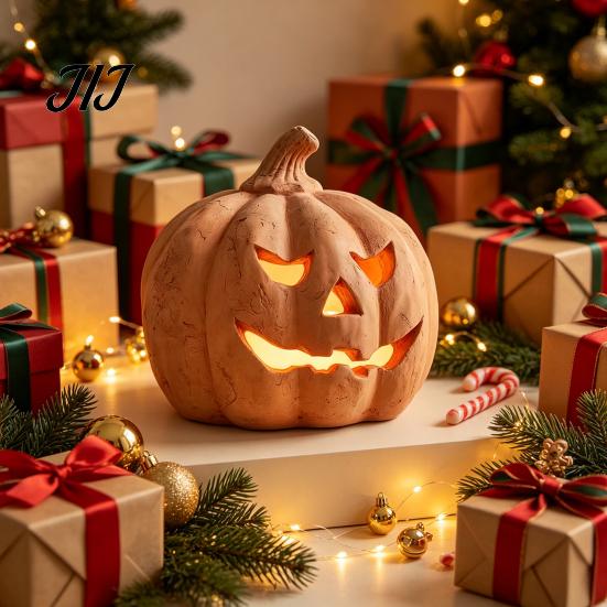 Outdoor Porch Autumn Decor Halloween Pumpkin Candle Holder, Resin Lantern Tealight Holder with Fall Home Carved Face for Farmhouse Table Mantle