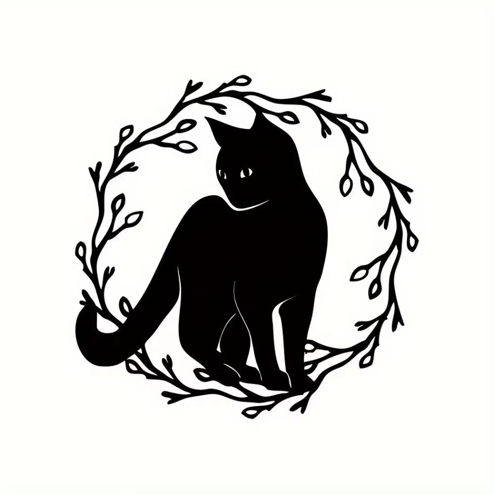 1 шт. венок для кошек настенное искусство металлический венок с черной кошкой украшение для входной двери, стильная вешалка для кошки, идеальный настенный знак с черной кошкой