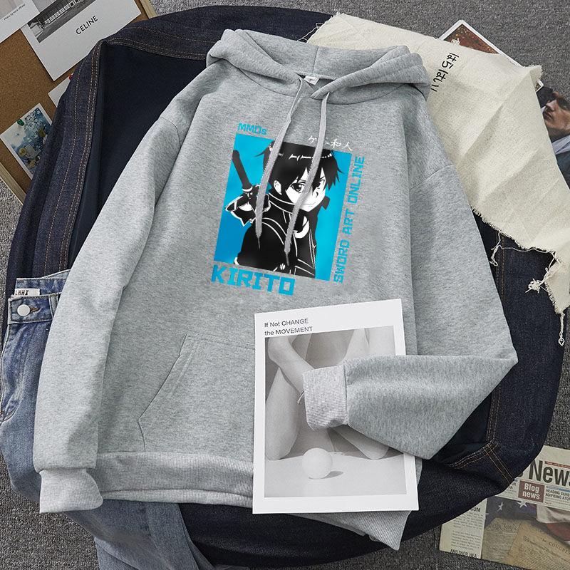 Sword Art Online Kirito Аниме Принт Мужчины Женщины Толстовки С Капюшоном Оверсайз Свитшот Harajuku Длинный Рукав Пуловер Унисекс Уличная Одежда