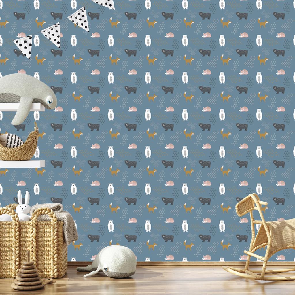 Pastel Bears and Foxes Wallpaper for Living Room and Bedroom 50x1000