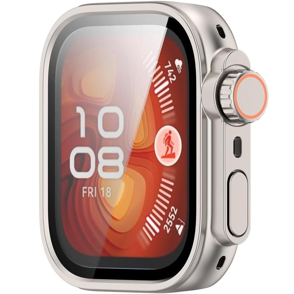 2in1 Case + Tempered Glass for Huawei Watch Fit 4 Pro, Silver/Orange
