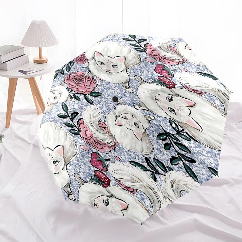 1PC cat flower Umbrella-8-Rib Reinforced Portable Folding Travel Suitable for All Seasons Outdoor Daily , Fun Design-Z0447
