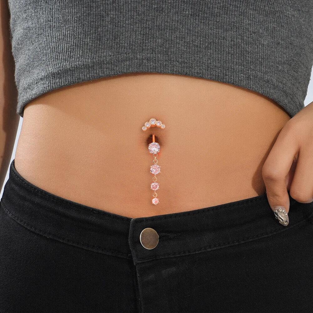 14G Dangle Belly Button Rings Surgical Steel Silver Belly Button Rings Dangling CZ Belly Rings for Women Belly Button Piercing Jewelry