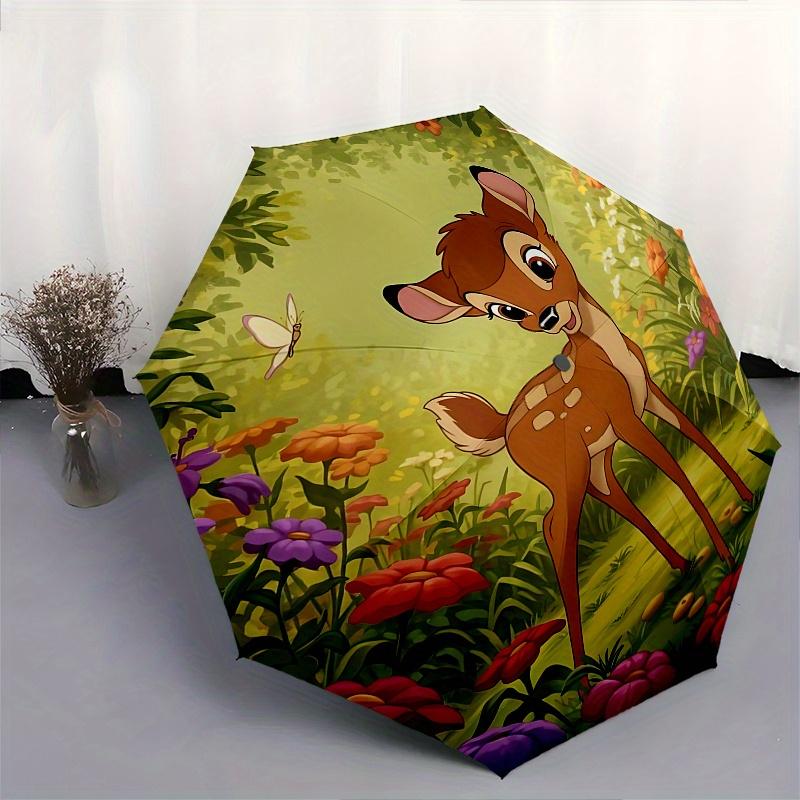 1 Автоматический зонт Bambi, красочный, с лесным дизайном, 8 спиц, портативный, для мужчин и женщин, компактный спутник для поездок на работу, подходит для повседневного использования