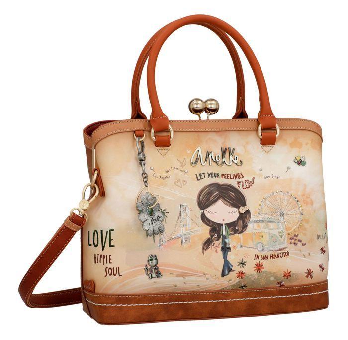 Sac à main - ANEKKE - Kiss Short Handle Bag "Peace & Love" - Multicolore - Synthétique (PU) - Bandoulière amovible