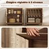 Buffet - HOMCOM - 2 portes en rotin, étagère réglable et bords arrondis - panneau de particules - 76 x 35 x 75,5 cm - chêne
