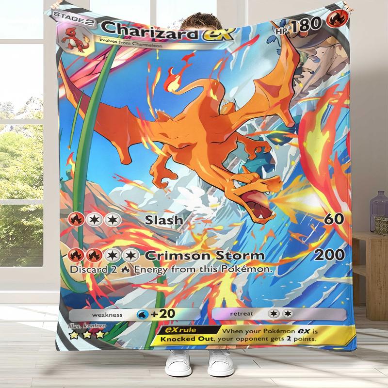Charizard Charmander Pokemon Flannel Blanket,Ultra Soft Warm Plush Throw for Home Bedroom Bed Sofa Cover Office Camping Picnic