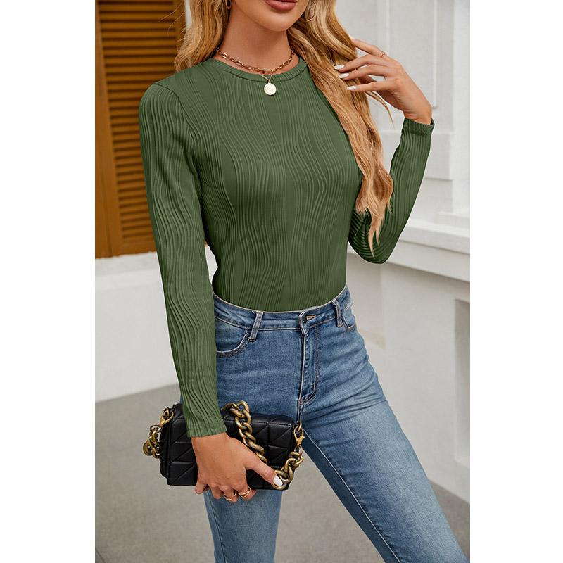 Женская повседневная однотонная футболка с длинным рукавом и круглым вырезом