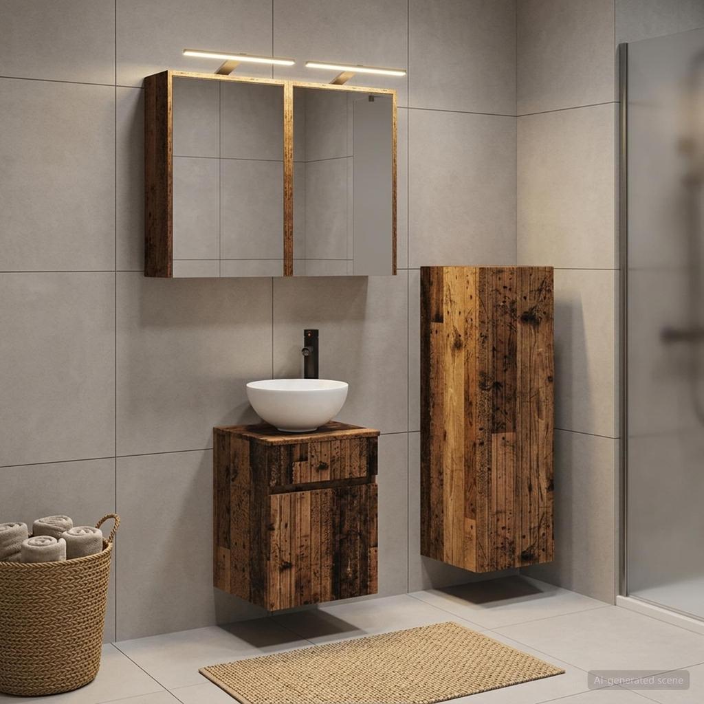 Bathroom Furniture Set 4 pcs Reclaimed Wood Engineered Wood and Glass