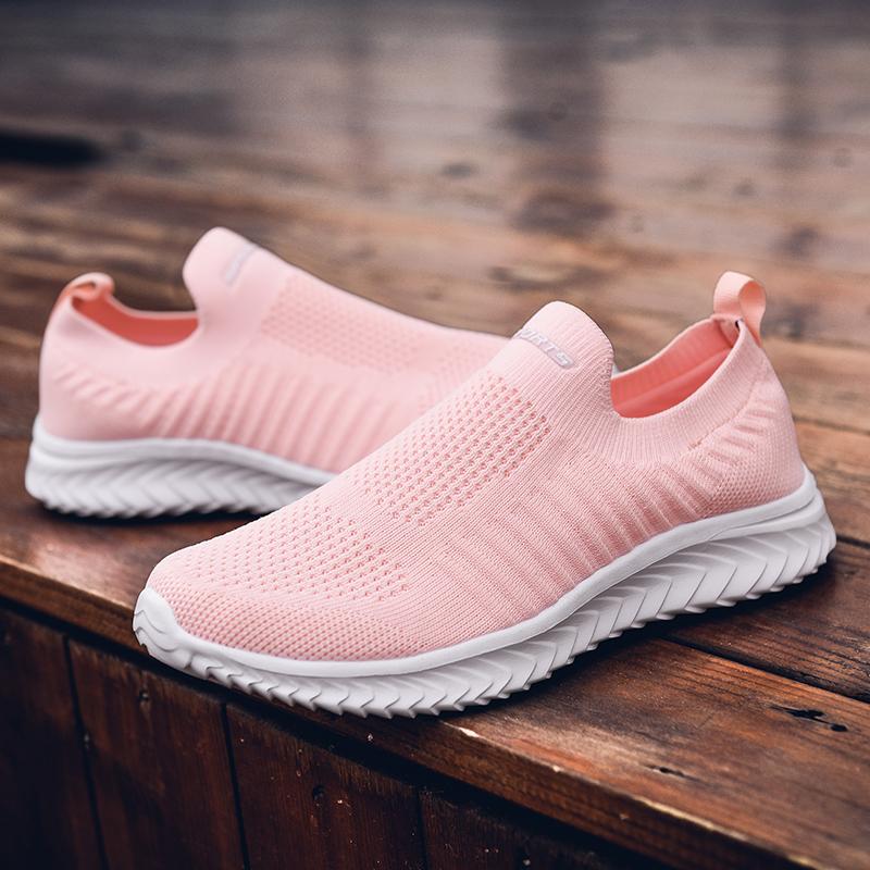 Lightweight Men's Flats Breathable Knitted Casual Sneakers Slip-on Walking Shoes Elastic Running Jogging Shoes