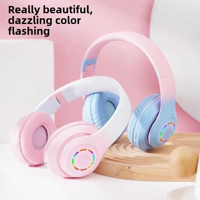 Беспроводная Bluetooth-гарнитура с градиентной светодиодной подсветкой — красочная и яркая, с креплением на голове