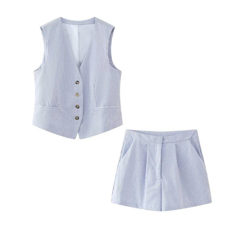 Fashion Style 2024 Spring New Arrival Women's Clothing Fashion Stylish Slim Looking Versatile Vest High Waist Shorts Suit