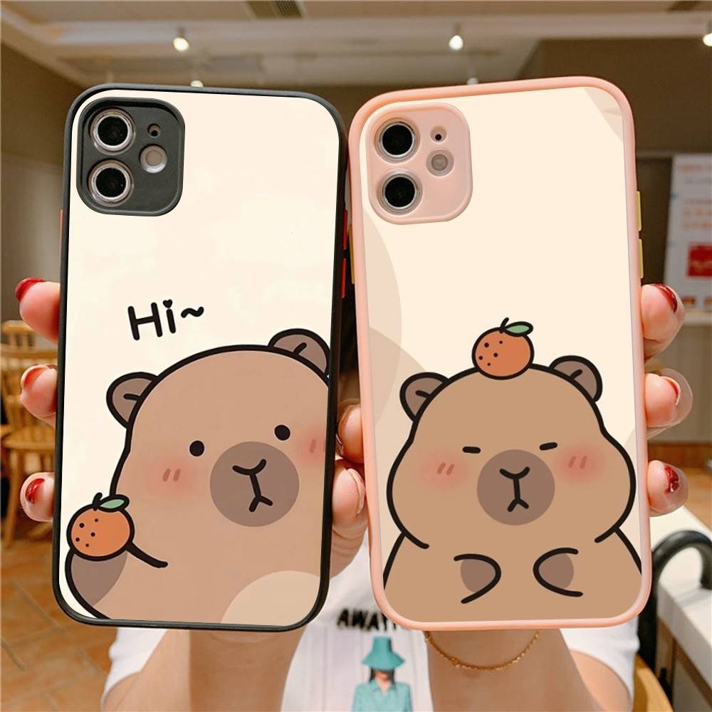 Мультяшный чехол для телефона с капибарой для IPhone 16 15 14 X XR XS 7 8 Plus 11 12 13 Pro MAX 13mini Матовый противоударный чехол