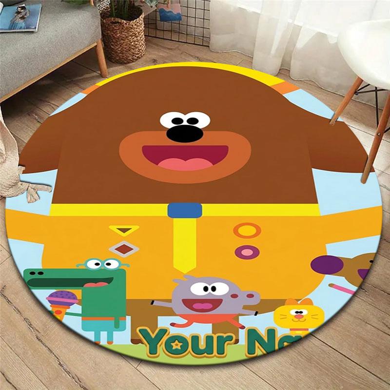 Hey Duggee Custom Name Round Area Rug,Carpet Rug for Living Room Bedroom Sofa Playroom Decor,Non-slip Floor Mat