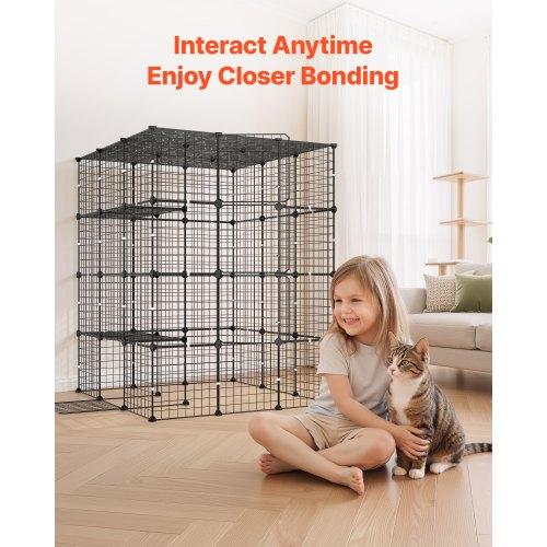 VEVOR Cat Cage 4-Tier 104.1x104.1x139.7 cm DIY Cat Playpen Indoor Enclosure, Detachable Metal Wire Kennel Crate with 4 Doors
