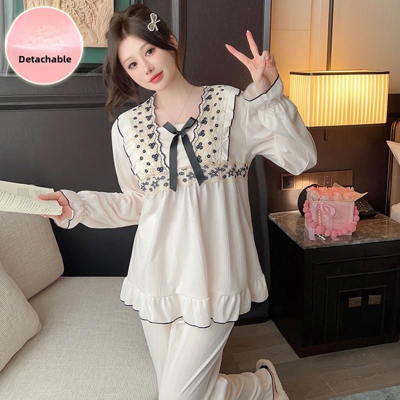 Женская хлопковая пижама больших размеров с нагрудными вкладышами — симпатичная, свободная и легкая для весны и осени