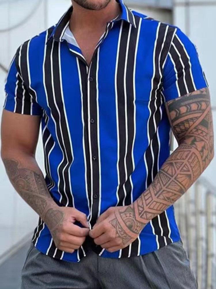Летние гавайские рубашки 3D-принт в полоску Сексуальная мужская женская одежда Мужская отпускная с лацканами Camisa Модная пляжная с коротким рукавом Блузка