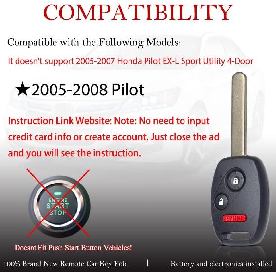 MechanMagic Key Fob Remote Replacement Fits for Honda Pilot 2005 2006 2007 2008 CWTWB1U545 Keyless Entry Remote Control 35111-S9V-325(Pack of 2)