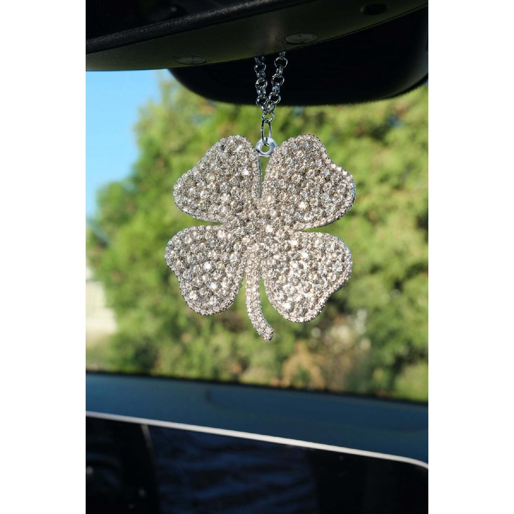Silver Clover Full Stone Rearview Mirror Ornament