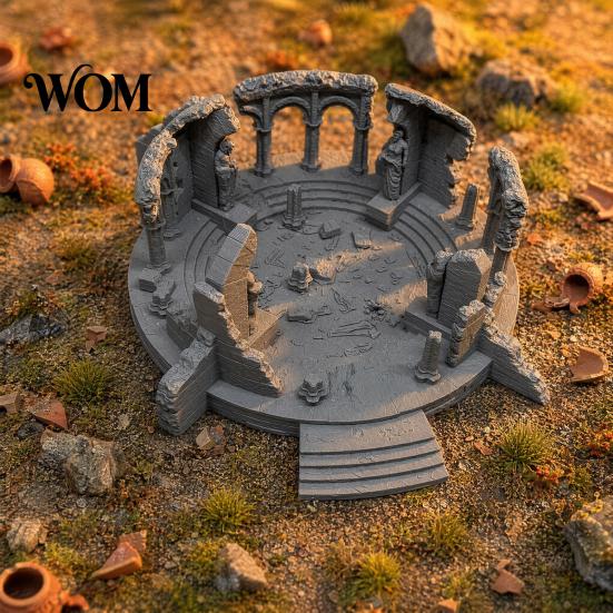 3D Printed Figurines Ancient Greek Altar Ruins Statue, Micro Landscape Miniature Model, Detailed Sculpture Architecture Desktop Ornament for