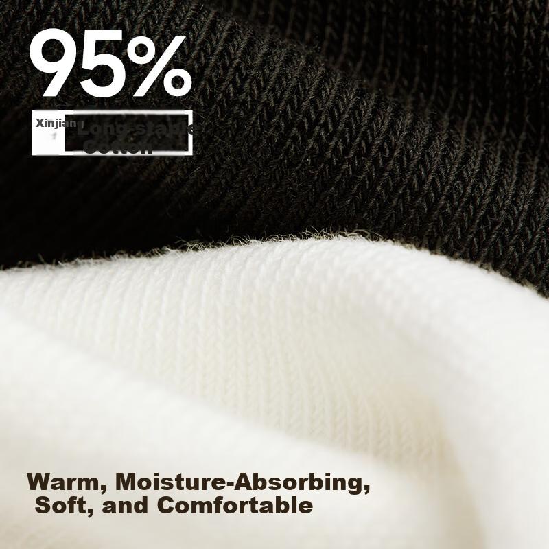 Women's Mid-Calf Socks Spring and Autumn Pure Cotton Odor-Resistant Sweat-Absorbing Breathable Sports Seamless Black and White Long Socks 5 Pairs