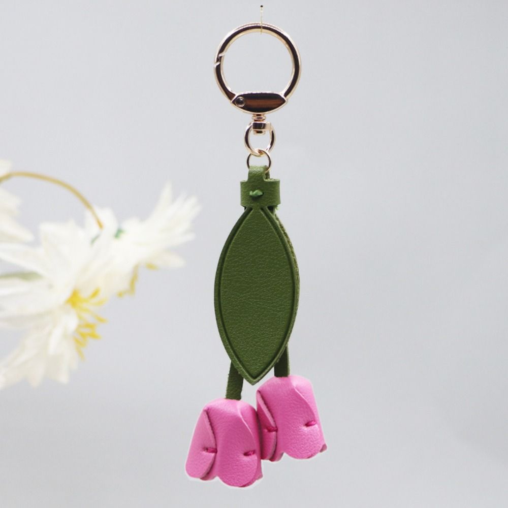 PU Leather Tulip Bag Pendant Sweet Car Key Chains Elegant Fresh Backpack Decoration Girl